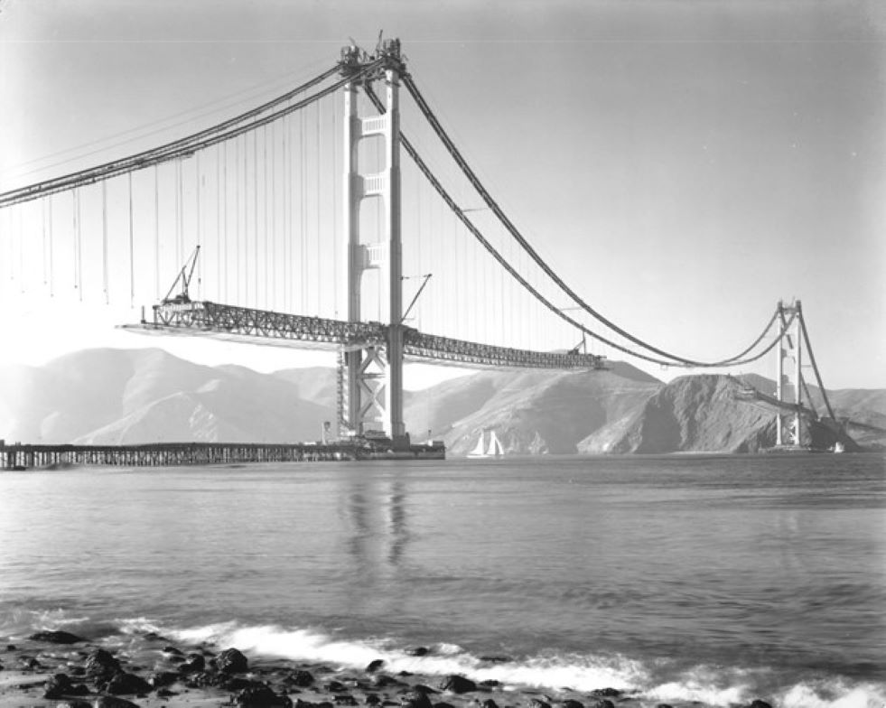 Construction progress of the Golden Gate Bridge 