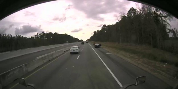 On-vehicle camera image of a crash. 11/17/2023 on I-95 Southbound in Harnett County