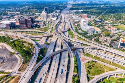 Aerial view of freeway exchange